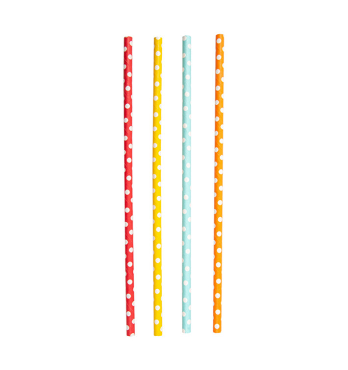 Paille Droite Papier Points Ø6mm 21cm (250 Utés) Paille Droite Papier Points Ø6mm 21cm (250 Utés)