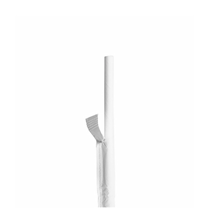 Paille Papier Blanc Emballée Blanc Ø8mm 20cm (100 Utés) Paille Papier Blanc Emballée Blanc Ø8mm 20cm (100 Utés)