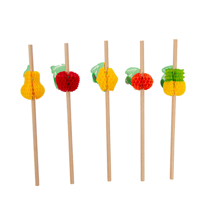 Paille en papier droite assortie de fruits Ø6mm 23cm (2.400 Uds) Paille en papier droite assortie de fruits Ø6mm 23cm (2.400 Uds)