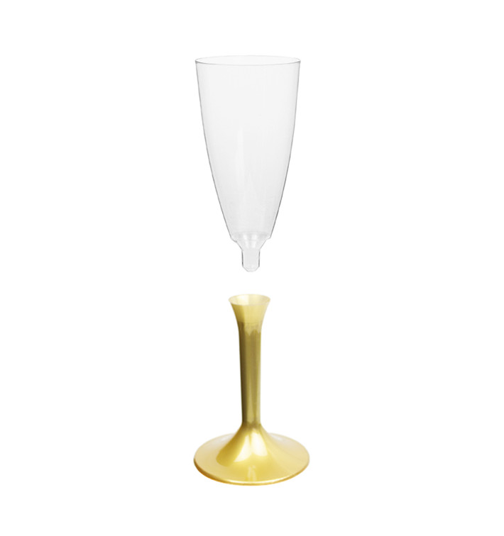 Flûte Champagne Plastique Pied Or 120ml 2P (20 Utés) Flûte Champagne Plastique Pied Or 120ml 2P (20 Utés)