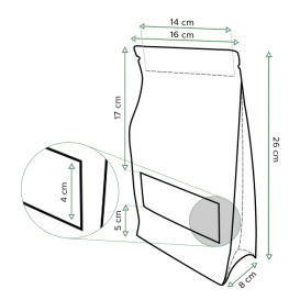 Sac StandUp Kraft avec fermeture et fenêtre 16+8x26cm (500 Utés)