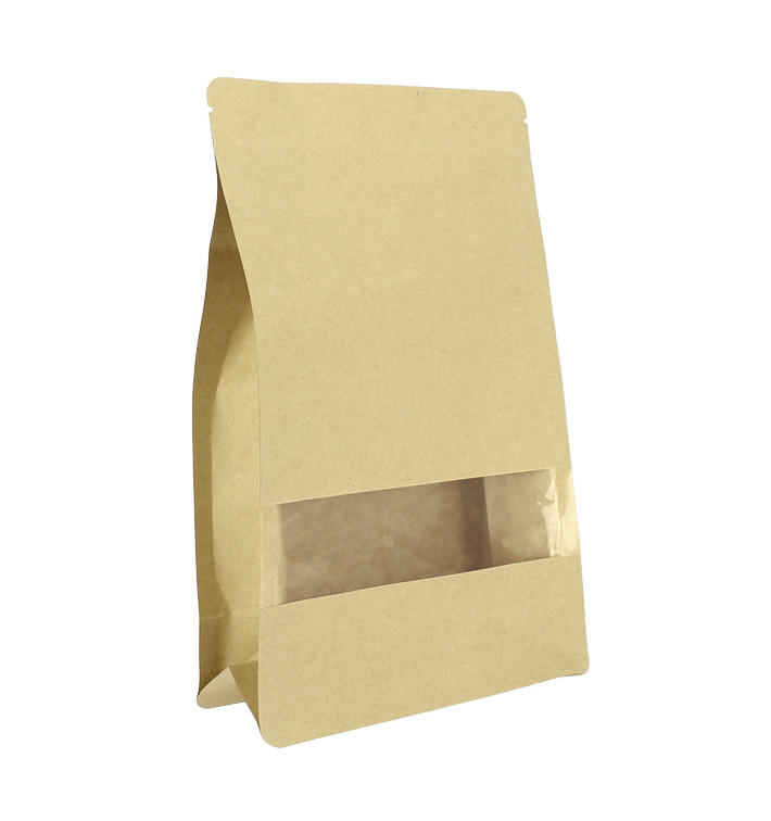 Sac StandUp Kraft avec fermeture et fenêtre 16+8x26cm (500 Utés)