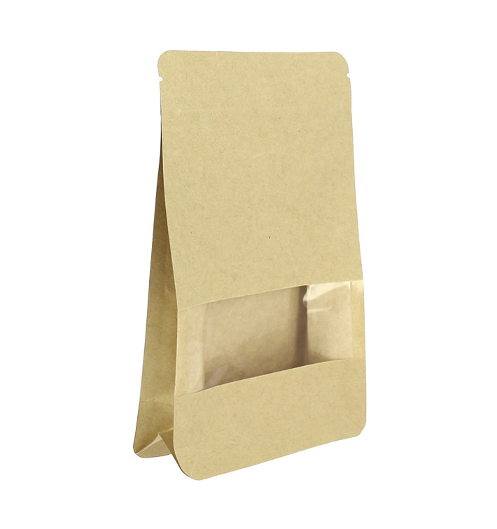 Sac StandUp Kraft avec fermeture et fenêtre 12+6x20cm (50 Utés) Sac StandUp Kraft avec fermeture et fenêtre 12+6x20cm (50 Utés)