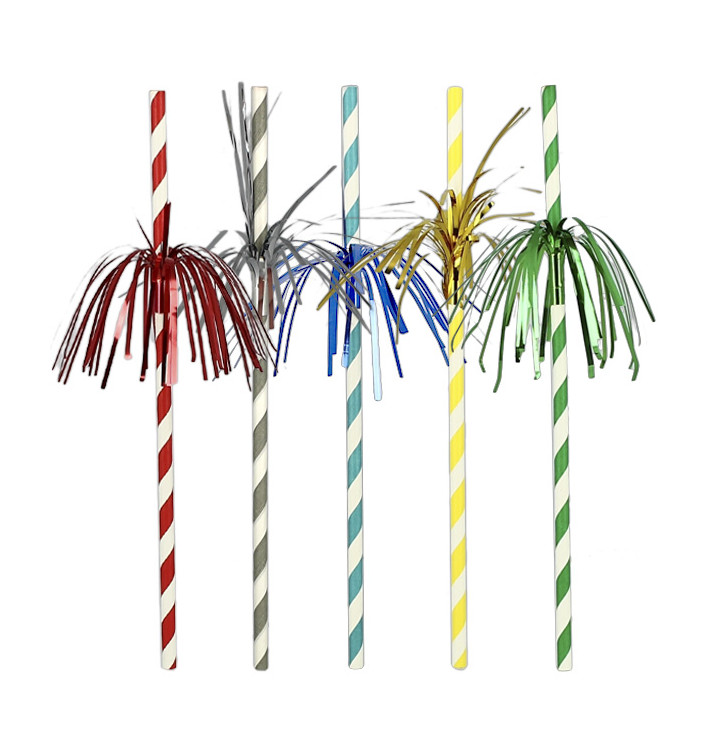 Paille en papier droite assortie Palmes Ø6mm 24cm (100 Utés) Paille en papier droite assortie Palmes Ø6mm 24cm (100 Utés)