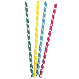 Paille Droite Papier "Points" Assortie Ø8mm 24cm (100 Utés)