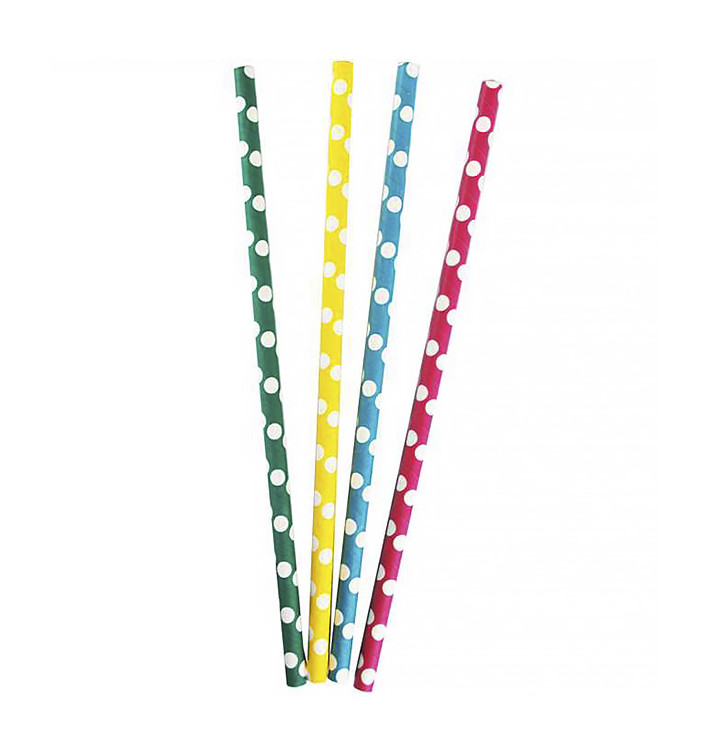 Paille Droite Papier "Points" Assortie Ø8mm 24cm (100 Utés) Paille Droite Papier "Points" Assortie Ø8mm 24cm (100 Utés)