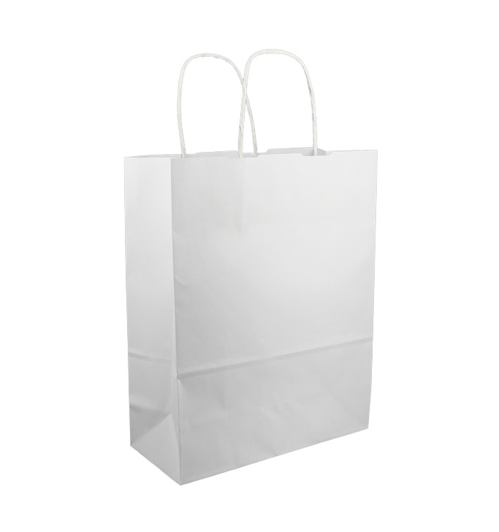 Sac en papier Blanc avec Anses Kraft 100g/m² 25+11x31cm (200 Utés) Sac en papier Blanc avec Anses Kraft 100g/m² 25+11x31cm (200 Utés)