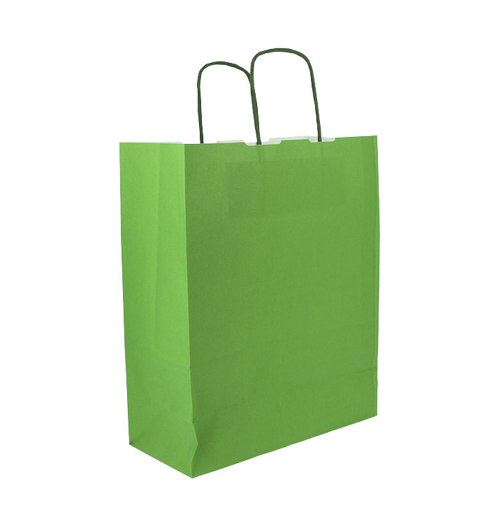 Sac en Papier Vert avec Anses 100g/m² 25+11x31cm (200 Utés)