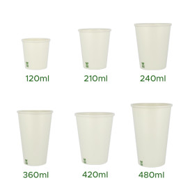 Gobelet en Carton sans Plastique 14 Oz/420ml Blanc Ø9cm (50 Unités)