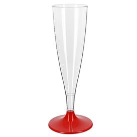 Flûte Champagne Plastique PS Réutilisable Pied Rouge 140ml 2P (6 Utés)