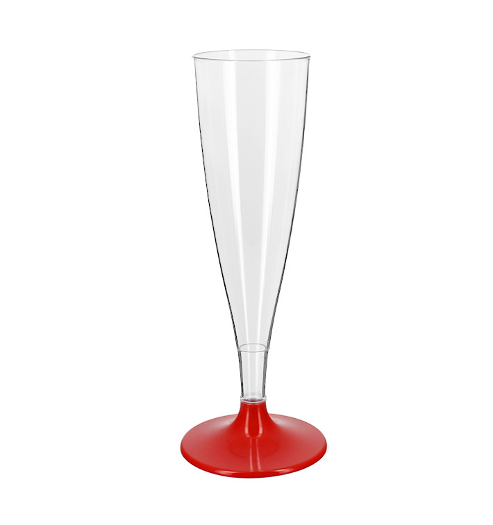 Flûte à Champagne Réutilisable Durable PS Pied Rouge 140ml 2pcs (6 Utés)