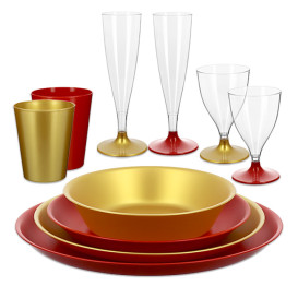 Assiette Réutilisable Durable PP Minéral Rouge Ø23,5cm (54 Utés)