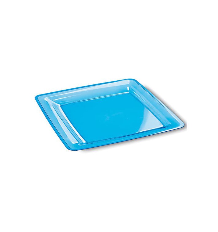 Assiette plastique carrée extra dur Turquoise 18x18cm 
