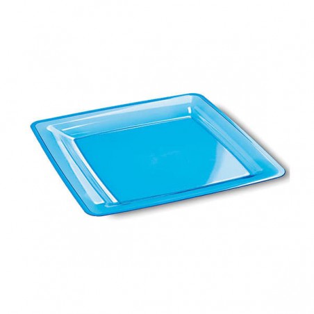 Assiette plastique carrée extra dur Turquoise 18x18cm (6 Unités)