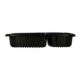 Barquette Rectangulaire PP Noir 2C 1250ml 255x189x45mm (40 Utés)