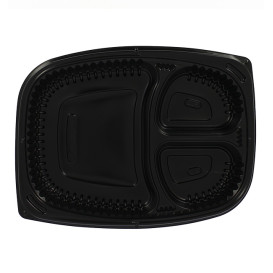 Barquette Rectangulaire PP Noir 3C 1250ml 255x189x45mm (320 Utés)