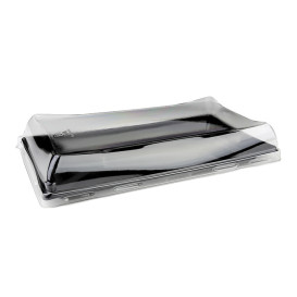 Plateau Rectangulaire Noir et  Couvercle PET 12x22cm (120 Utés)