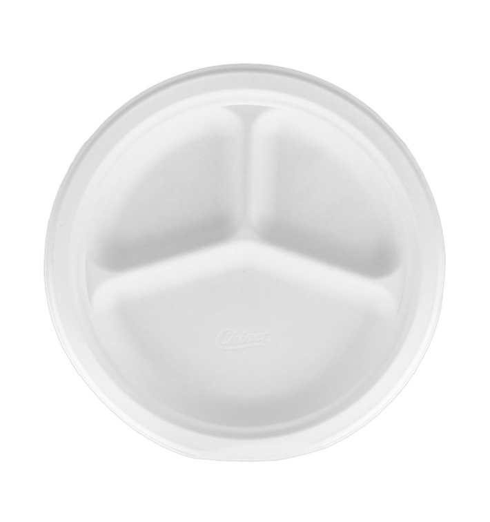 Assiette en Carton Chinet 3 Compartiments 260mm (540 Utés) Assiette en Carton Chinet 3 Compartiments 260mm (540 Utés)
