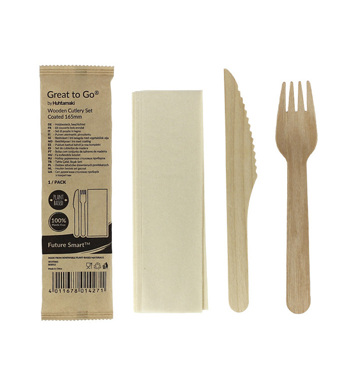 Set Couverts en Bois avec Vernis Fourchette, Couteau et Serviette (250 Utés) Set Couverts en Bois avec Vernis Fourchette, Couteau et Serviette (250 Utés)