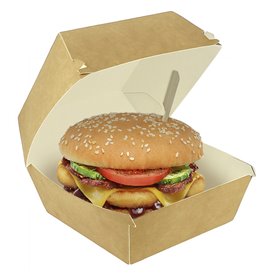 Boîte à Hamburger Carton Kraft Mega Double Fermeture 15,5x15,5x10cm (200 Utés)