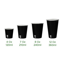 Gobelet en Carton sans Plastique 12 Oz/360ml Noir Ø8,0cm (50 Utés)