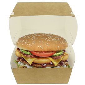 Boîte à Hamburger Kraft Mega Double Fermeture 15,5x15,5x10cm (50 Utés)