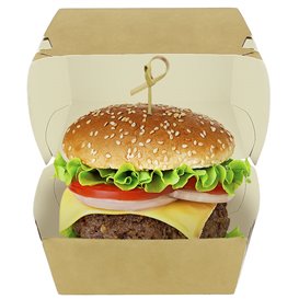 Boîte à Hamburger XXL Kraft Double Fermeture 13x13x9cm (50 Utés)