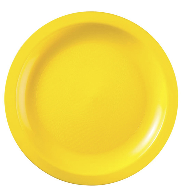 Assiette Plastique Réutilisable Plate Jaune PP Ø22cm (600 Utés)