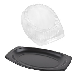 Assiette en Foam Noir avec Couvercle 230x180mm (125 Utés)