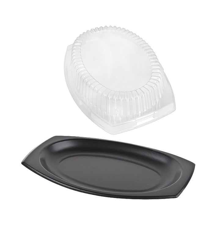 Assiette en Foam Noir avec Couvercle 230x180mm (125 Utés) Assiette en Foam Noir avec Couvercle 230x180mm (125 Utés)