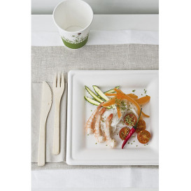 Assiette Carrée Canne à Sucre Blanc 150x150mm (50 Utés)