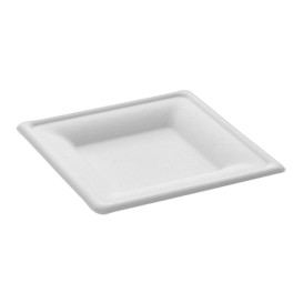 Assiette Carrée Canne à Sucre Blanc 200x200mm (50 Utés)