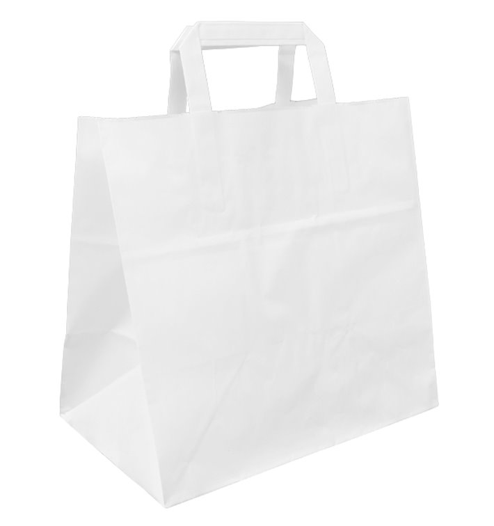 Sac Papier Blanc avec Anses Plates 70g/m² 26+18x26cm (250 Utés) Sac Papier Blanc avec Anses Plates 70g/m² 26+18x26cm (250 Utés)