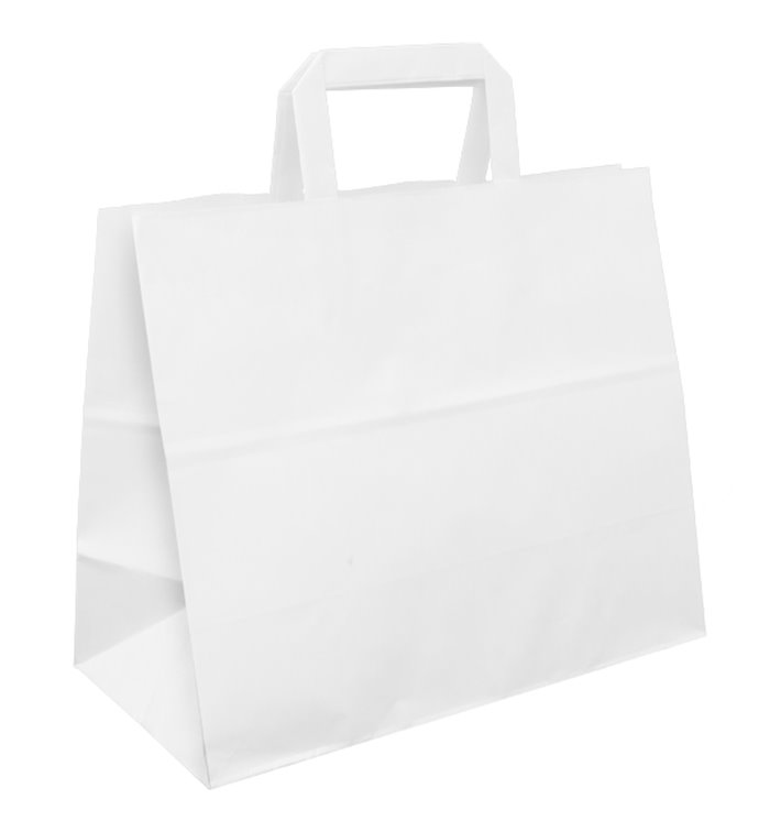 Sac Papier Blanc avec Anses Plates 70g/m² 32+22x26cm (50 Utés) Sac Papier Blanc avec Anses Plates 70g/m² 32+22x26cm (50 Utés)