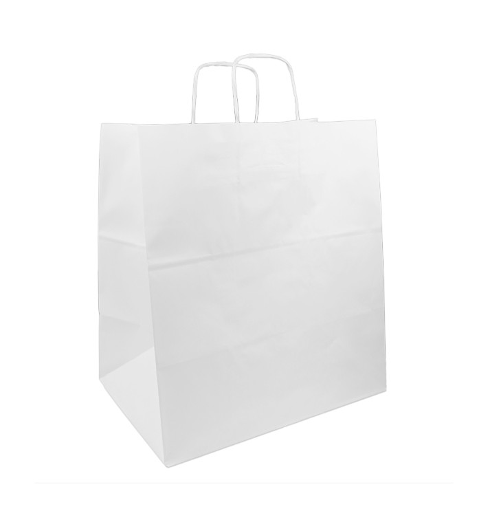Sac en papier avec Anses Blanc 100g/m² 36+24x39cm (200 Utés) Sac en papier avec Anses Blanc 100g/m² 36+24x39cm (200 Utés)