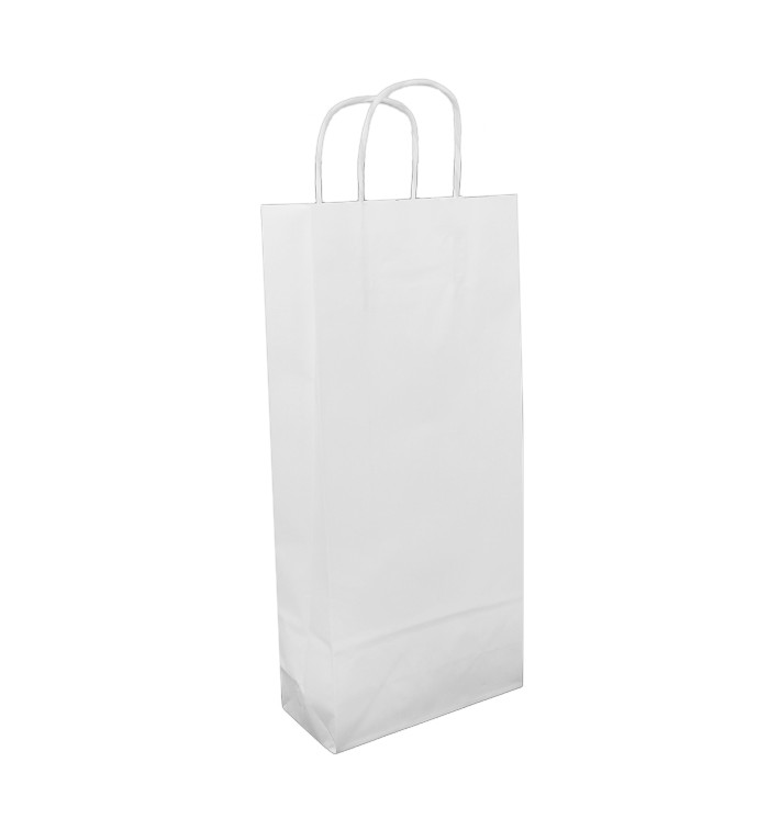 Sac en papier Blanc porte-bouteilles 18+8x39cm (50 Utés) Sac en papier Blanc porte-bouteilles 18+8x39cm (50 Utés)