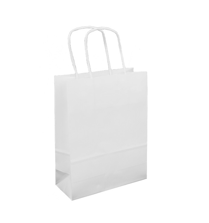 Sac en papier Blanc avec Anses Kraft 100g/m² 18+8x24cm (300 Utés) Sac en papier Blanc avec Anses Kraft 100g/m² 18+8x24cm (300 Utés)