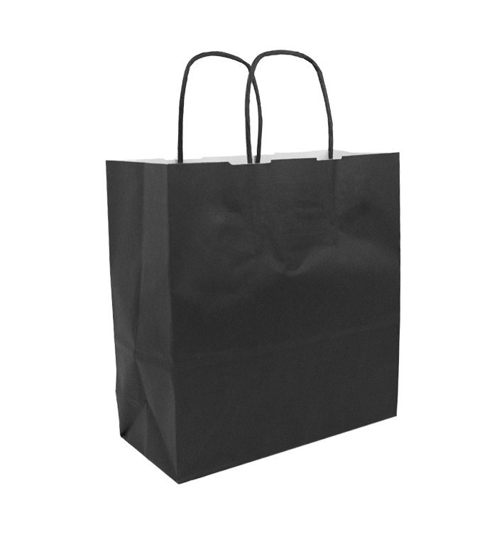 Sac en papier Kraft Noir avec Anses 100g/m² 22+9x23cm (250 Utés) Sac en papier Kraft Noir avec Anses 100g/m² 22+9x23cm (250 Utés)