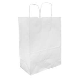 Sac en Papier Kraft Blanc avec Anses 100g/m² 25+13x33cm (200 Utés)