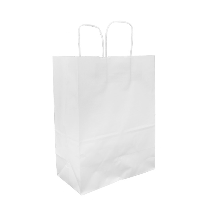 Sac en Papier Kraft Blanc avec Anses 100g/m² 25+13x33cm (200 Utés) Sac en Papier Kraft Blanc avec Anses 100g/m² 25+13x33cm (200 Utés)