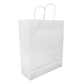 Sac en papier Blanc avec Anses Kraft 100g/m² 32+12x41cm (25 Utés)