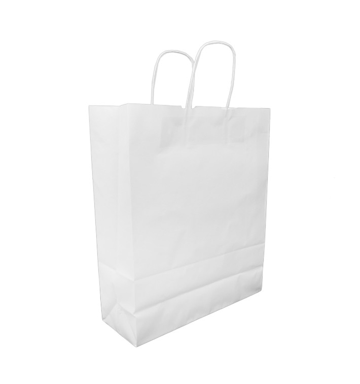 Sac en papier Blanc avec Anses Kraft 100g/m² 32+12x41cm (25 Utés) Sac en papier Blanc avec Anses Kraft 100g/m² 32+12x41cm (25 Utés)
