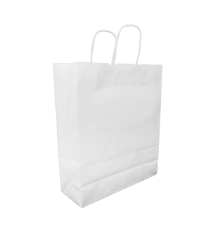 Sac en papier Blanc avec Anses Kraft 100g/m² 32+12x41cm (200 Utés)