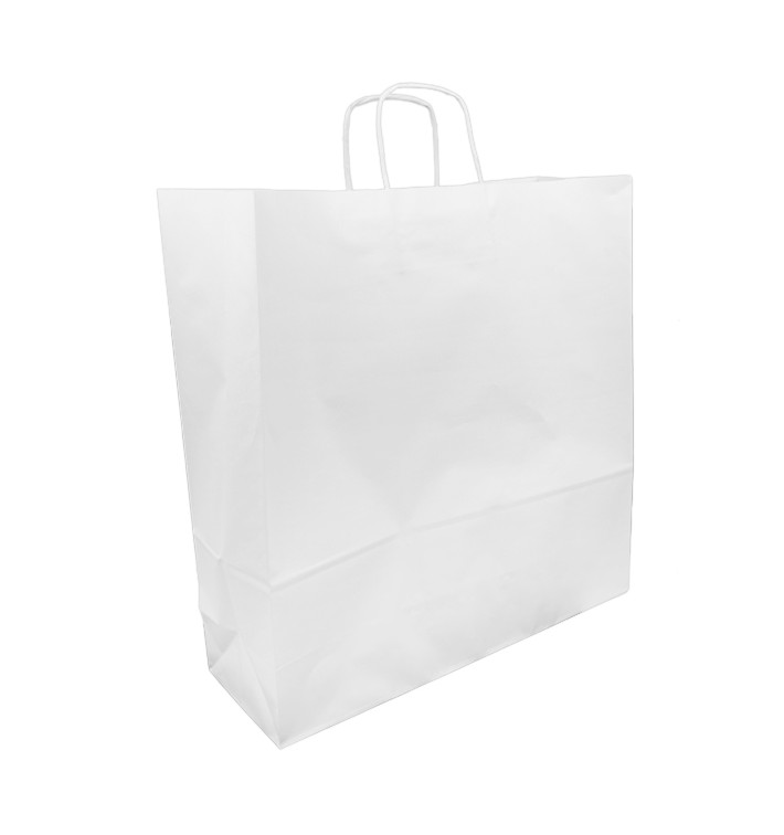 Sac en papier Blanc avec Anses Kraft 100g/m² 44+15x46cm (200 Utés) Sac en papier Blanc avec Anses Kraft 100g/m² 44+15x46cm (200 Utés)