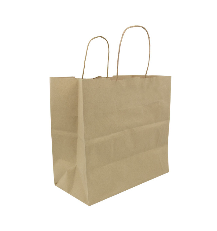 Sac en papier Kraft Marron avec Anses 100g/m² 27+14x26cm (200 Utés) Sac en papier Kraft Marron avec Anses 100g/m² 27+14x26cm (200 Utés)