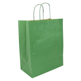 Sac en Papier Kraft Vert avec Anses 80g/m² 26+14x32cm (250 Utés)