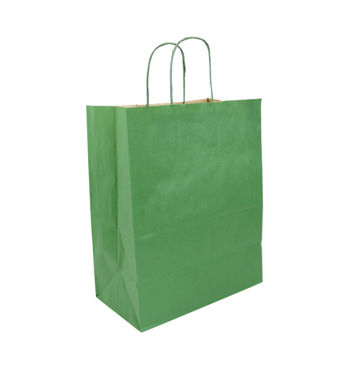 Sac en Papier Kraft Vert avec Anses 80g/m² 26+14x32cm (250 Utés) Sac en Papier Kraft Vert avec Anses 80g/m² 26+14x32cm (250 Utés)