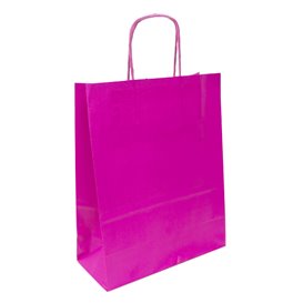 Sac en papier fuchsia avec poignées 100g/m² 22+9x23cm (200 unités)