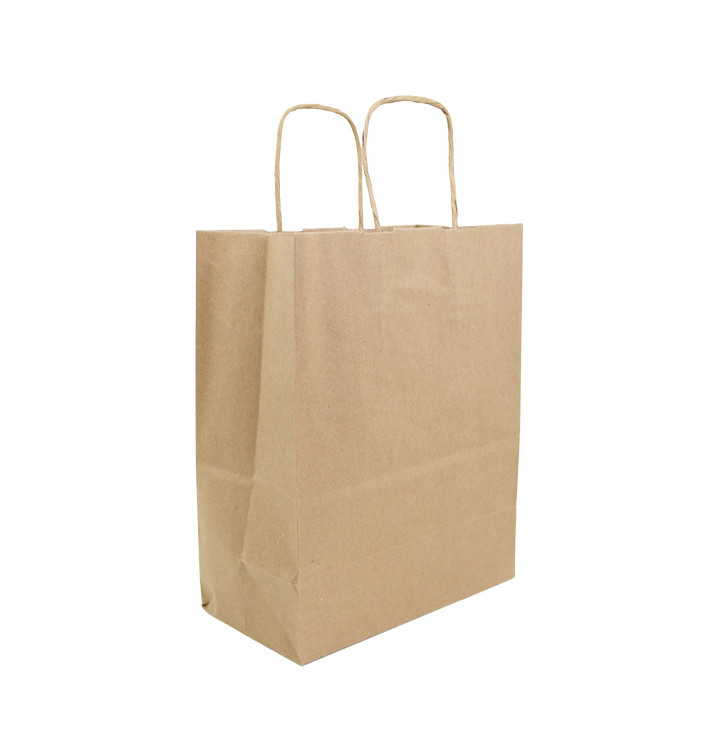 Sac en Papier Kraft Marron avec Anses 100g/m² 22+11x27cm (25 Utés)