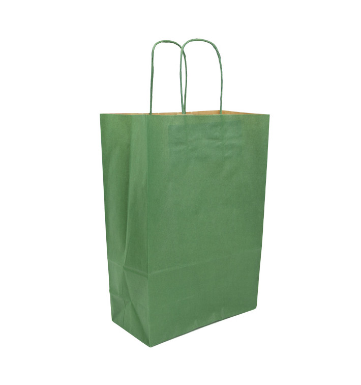 Sac en Papier Kraft Vert avec Anses 80g/m² 20+10x29cm (250 Utés) Sac en Papier Kraft Vert avec Anses 80g/m² 20+10x29cm (250 Utés)